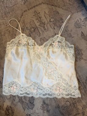 VTG 80s Victoria Secret Gold Label Coquette ivory Satin Lace Lingerie Cami Top M
